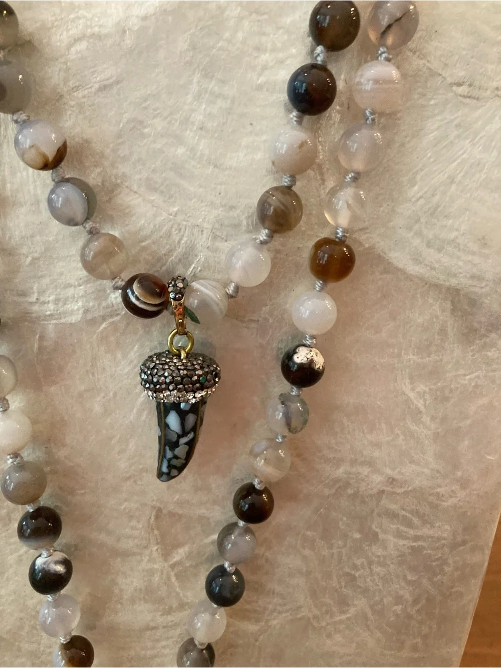 Artist handcrafted Buddha & lucky horn agate  Beaded necklace.